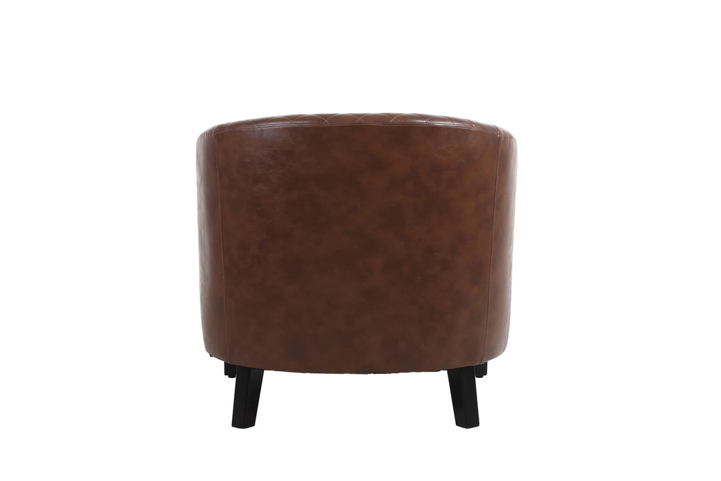 Coolmore Accent Barrel Chair With Nailheads And Solid Wood Legs Brown PU Leather