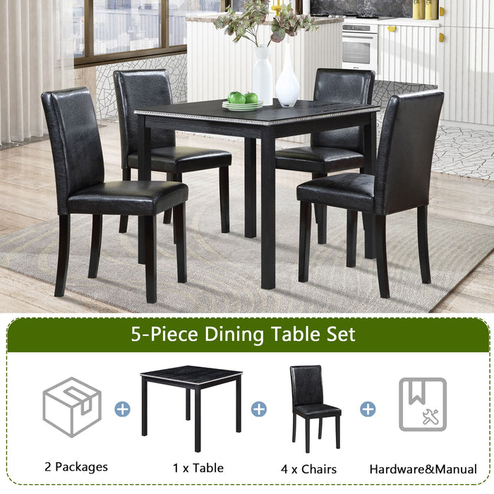 5 Pieces Wooden Dining Table Set, Square Table And 4 Upholstered Chairs