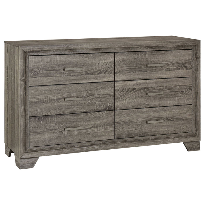 Funston - 4 Piece Queen Bedroom Set With Upholstered Headboard - Oak