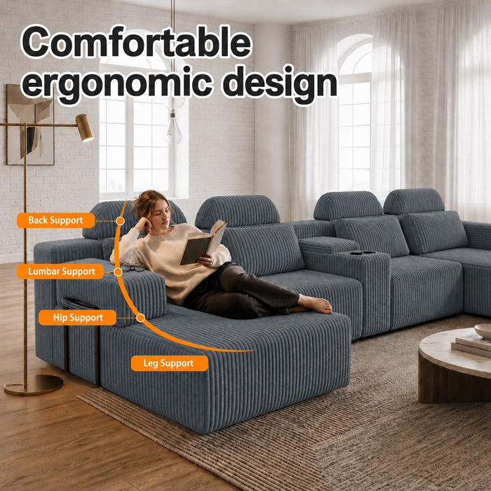 U-Shaped Sectional Sofa With Chaise Lounge And Cup Holders