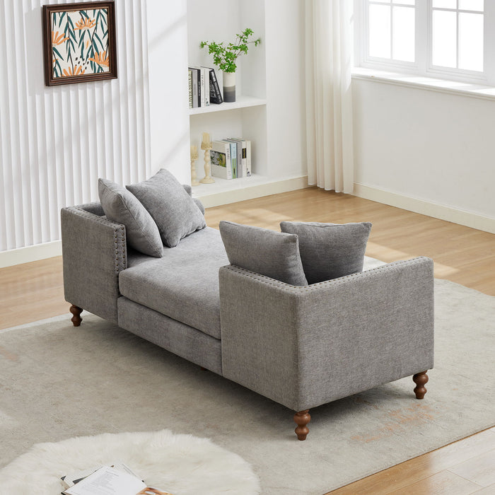 Upholstered Chaise Lounge Indoor With Nailheads, Sleeper Sofa Couch With 4 Throw Pillows & 2 Bolsters, Daybed With Rubberwood Legs