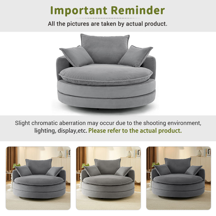 360° Swivel Accent Barrel Chair With Dual Layer Cushion And 3 Removable Pillows