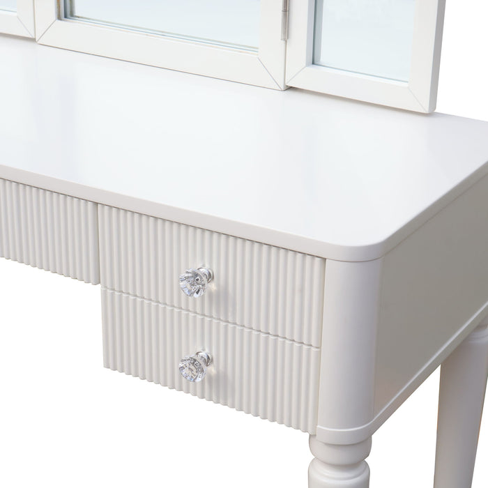 Mirrored Makeup Vanity Table Set With Adjustable Lighting And Storage