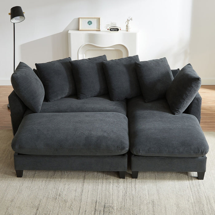 Upholstered L Shaped Sectional Sofa With Storage, Movable Ottoman, And 6 Throw Pillows