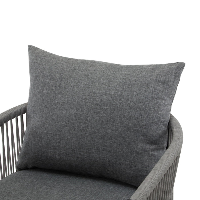 Modern Curved Aluminum Lounge Chair With Stylish Rope Weave Design And Cushioned Comfort For Outdoor