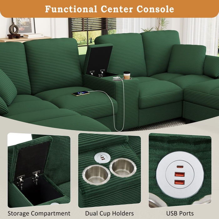 Modern U - Shaped Sectional Sofa With Storage Ottomans, USB Ports, And Cup Holders