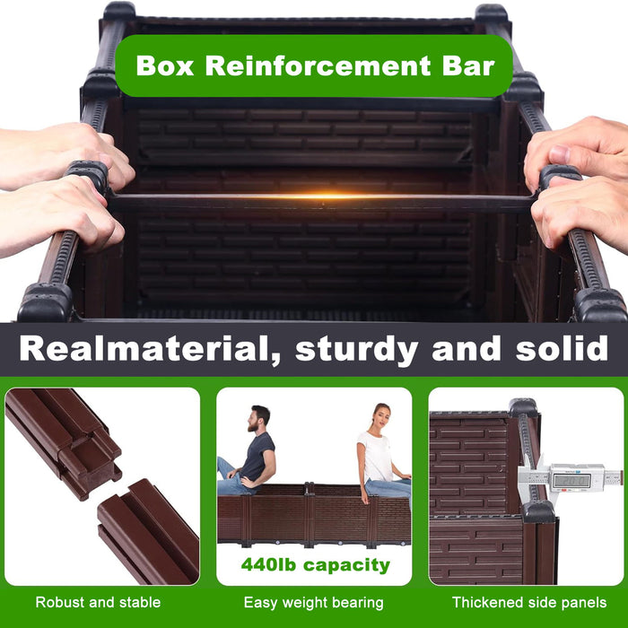 Raised Garden Beds Outdoor, Planter Boxes Outdoor For Vegetables, Flowers, Herbs, Garden Box With Drain Outlet, Heat And Frost Resistant Planters - Black / Brown