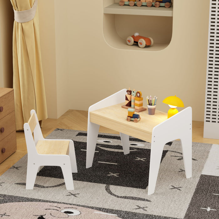 Table Set With 1 Chair, Children Study Table For Ages 2 - 8 - White