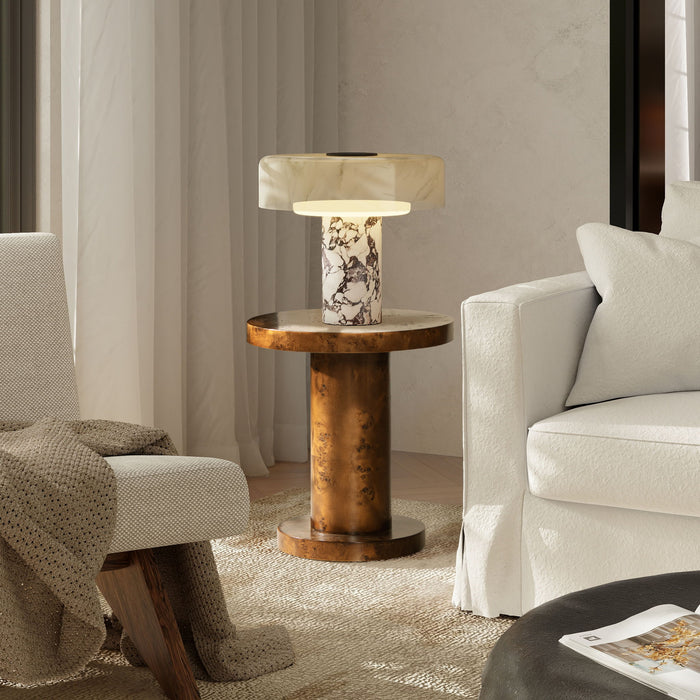 Bolin - Round Pillar Burl Accent Side Table - Walnut Brown