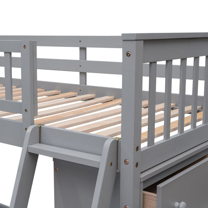 Bunk Bed With 6 Drawers And Flexible Shelves, Bottom Bed With Wheels