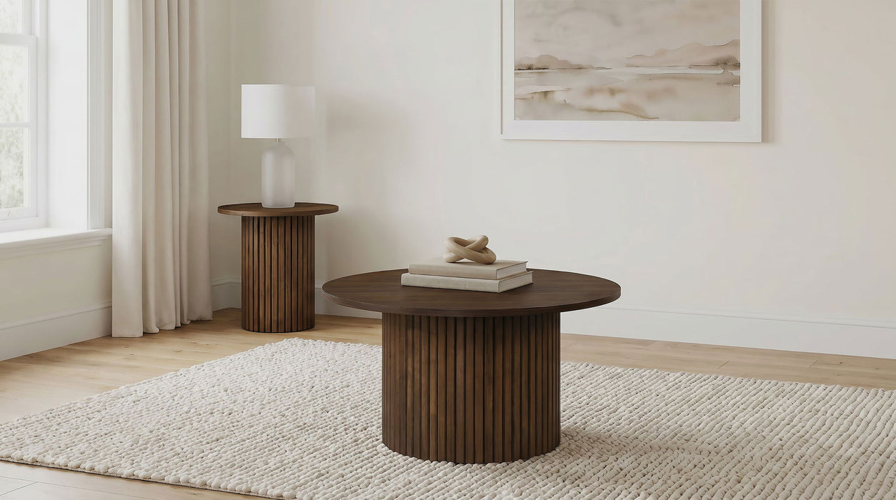 Hamlyn Round Fluted Occasional Side End Table Walnut
