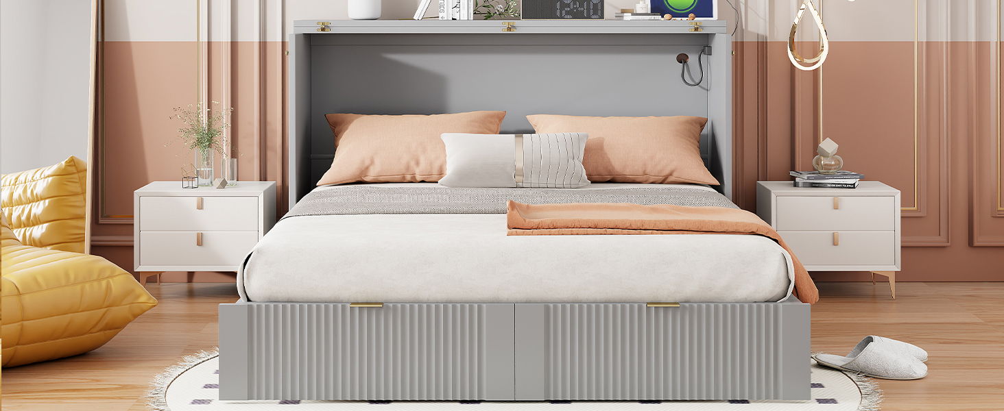 Murphy Bed With Drawer And A Set Of Sockets & USB Ports, Pulley Structure Design