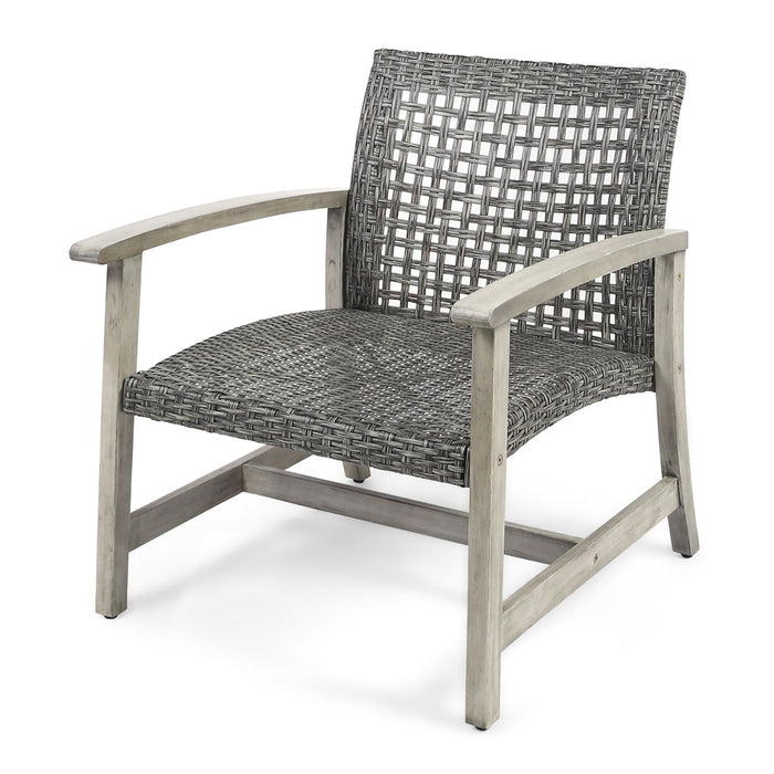 Outdoor Club Chair With Rattan Cover And Acacia Wood Frame - Gray