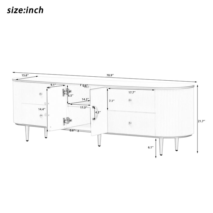 Modern TV Stand For TVs Up To 80", Entertainment Center With 4 Drawers And 1 Cabinet, Wood TV Console Table With And Handles For Living Room - White