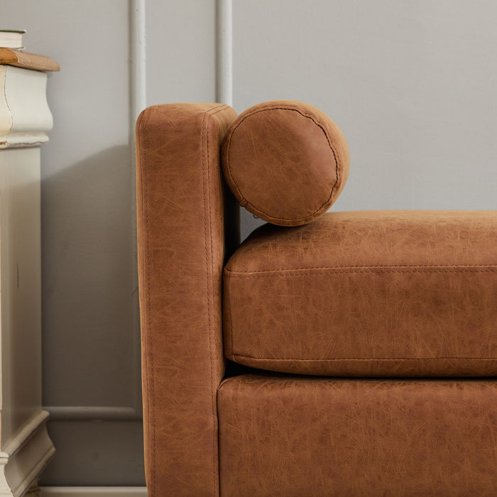 Elegant Upholstered Bench Daybed Ottoman With Bolster Pillows