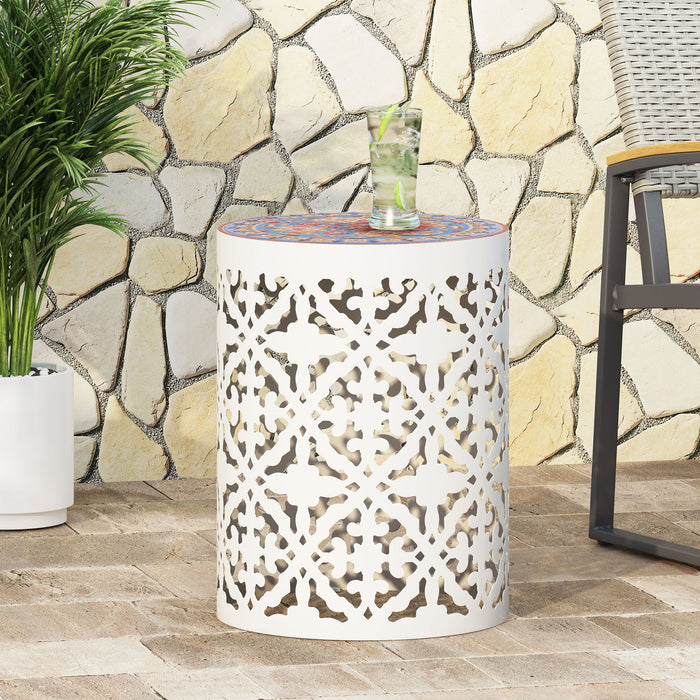 Airy - Outdoor Side Table With Lace Cut Design And Metal Frame