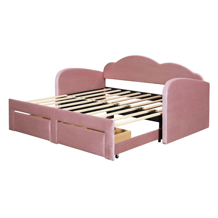 Upholstered Daybed With Cloud-Shaped Backrest, Trundle & 2 Drawers And USB Ports