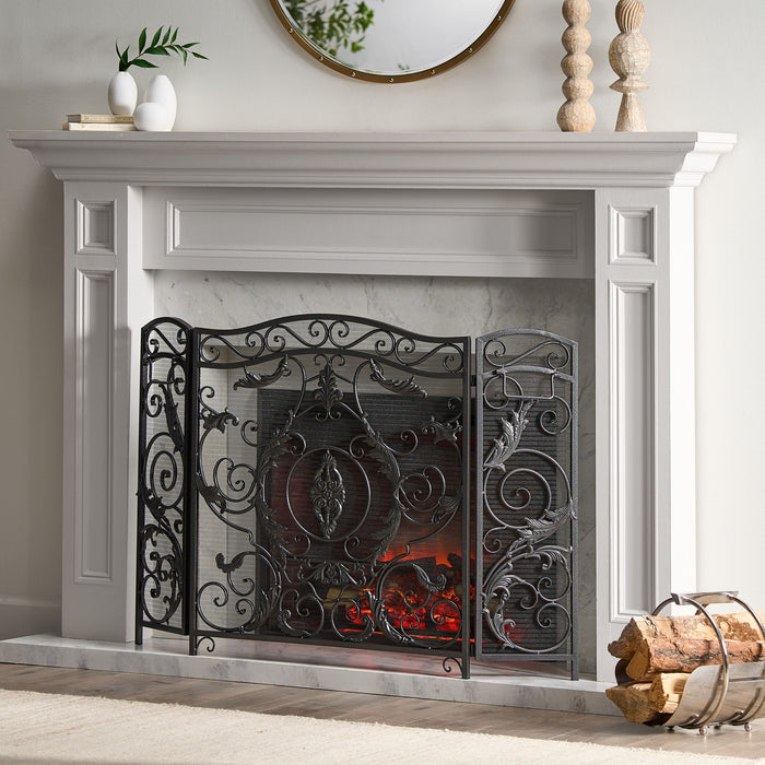 Mariella - Traditional Floral Iron Fireplace Screen With Ornate Design