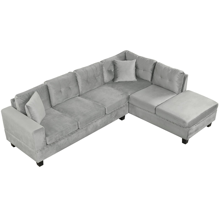 Modern Sectional Sofa With Storage Ottoman, L - Shape Couch With 2 Pillows And Cup Holders