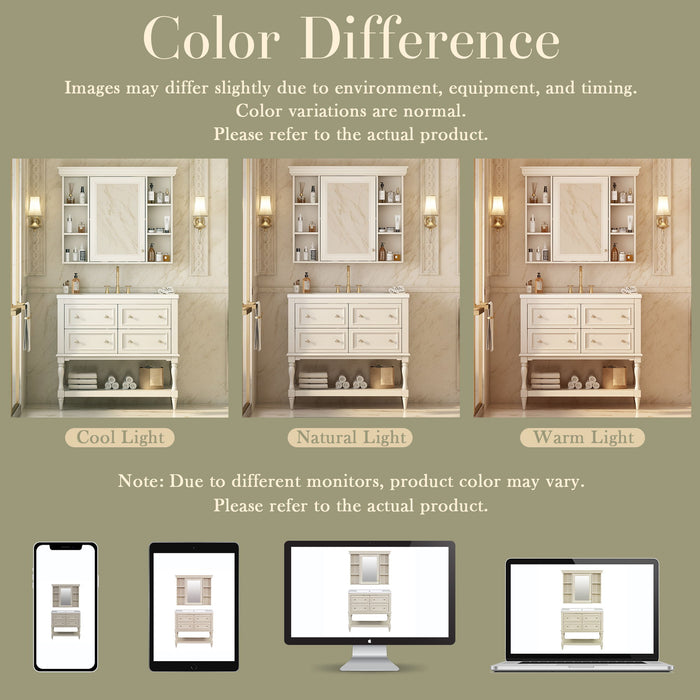 Bathroom Vanity With Medicine Cabinet, Storage Cabinet With 4 Drawers, Adjustable Shelf Mirror