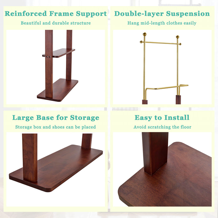 Hanger Double Layer Coat Rack With Solid Wood Partition - Gold / Walnut