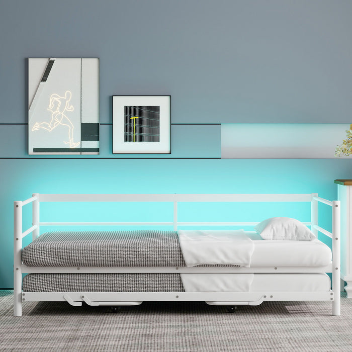 Industrial Metal Daybed With Adjustable Pop Up Trundle And LED Strip