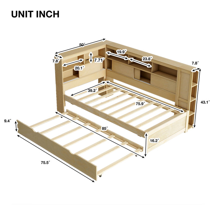 Daybed With Storage Shelves, USB Charging, And Trundle Bed