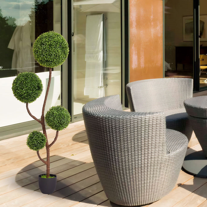 Artificial Boxwood Topiary Tree Triple Ball Shaped Faux Plant 150 Cm - Green