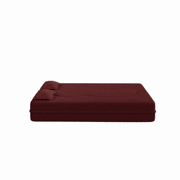 Modern Floor Sofa, With 2 Pillows, Convertible Teddy Fabric Foam Filled Bed