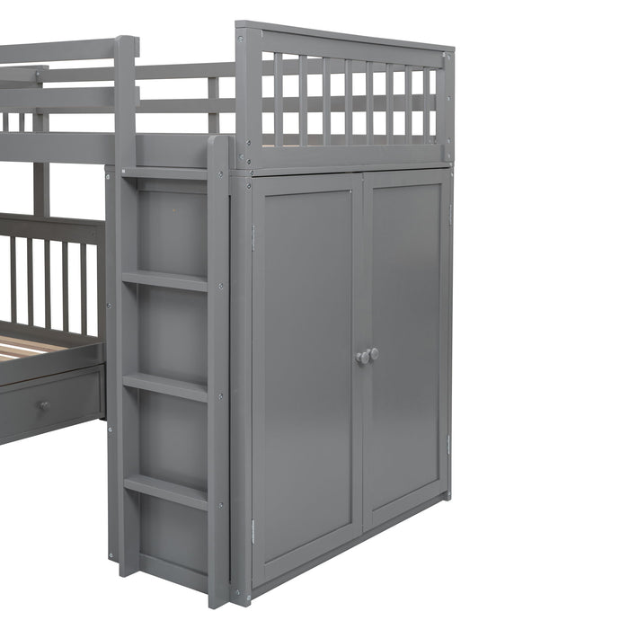 L Shaped Bunk Bed With 3 Drawers, Portable Desk And Wardrobe