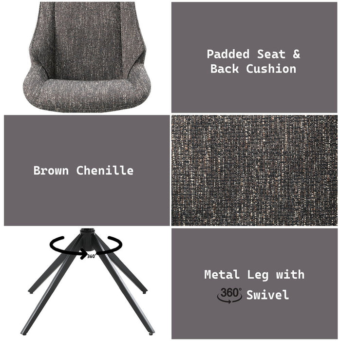 Malika - Side Chair With Swivel Set of 2) - Brown Chenille