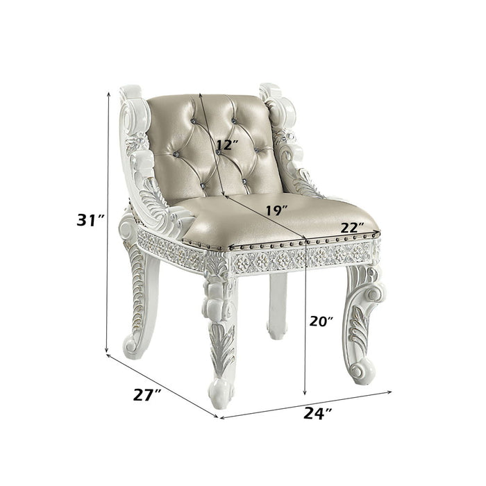 Vanaheim - Vanity Stool - Beige Synthetic Leather & Antique White