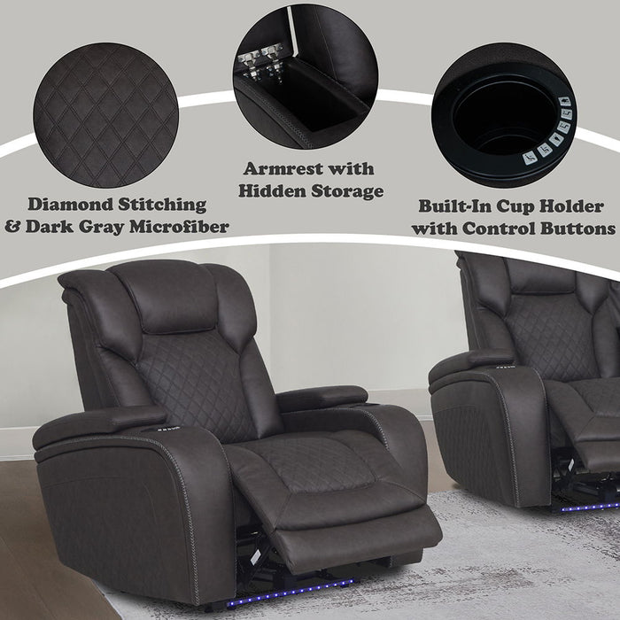 Wendell - Power Motion Recliner With Storage, USB & LED - Dark Gray