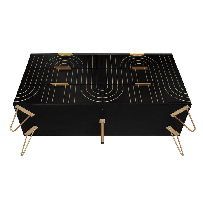 Modern 6 Drawer Dresser, Modern Dresser With Metal Handles, Storage Chest Of Drawer, Wide Dresser Drawer Organizers With Carving Design For Bedroom, Living Room, Hallway - Black