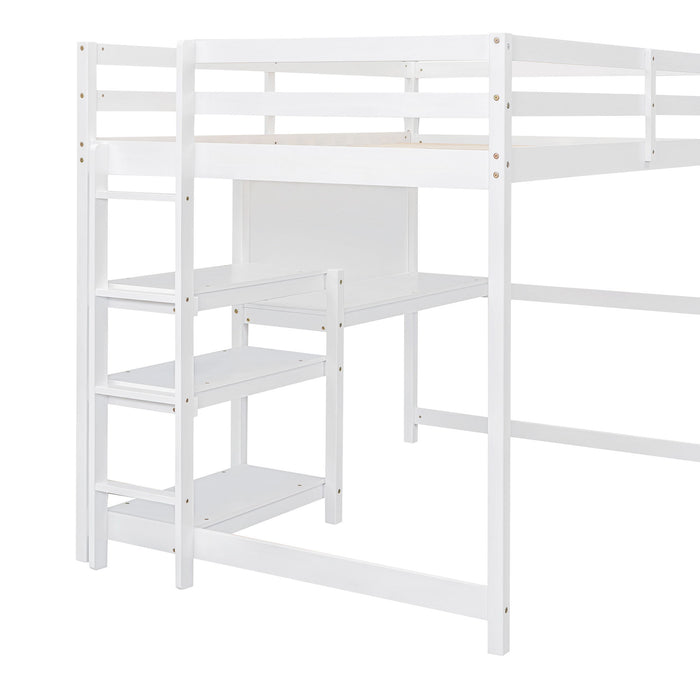 Loft Bed With Shelves, Desk And Writing Board
