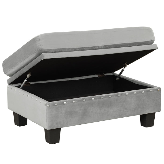 Modern Sectional Sofa With Storage Ottoman, L - Shape Couch With 2 Pillows And Cup Holders