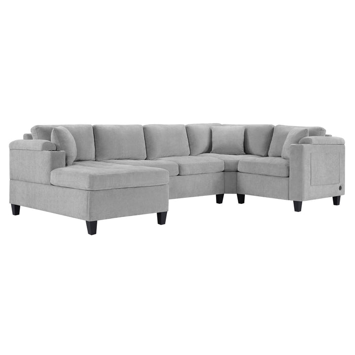 U Shaped Sectional Sofa, Corner Living Room Couch With Built In Cup Holders, Storage, USB Ports