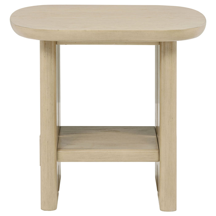 Kailani Coastal Square End Side Table with Shelf Beige Oak