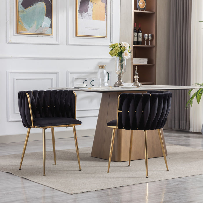Dining Chair, thickened Fabric Chairs With Wood Legs, (Set of 2) - Black