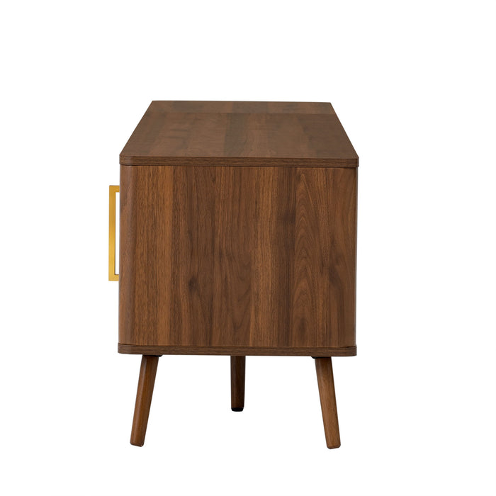 TV Stand For TVs Up To 85" With Fluted Door, Cable Management, Soft-Closing Hinges - Walnut