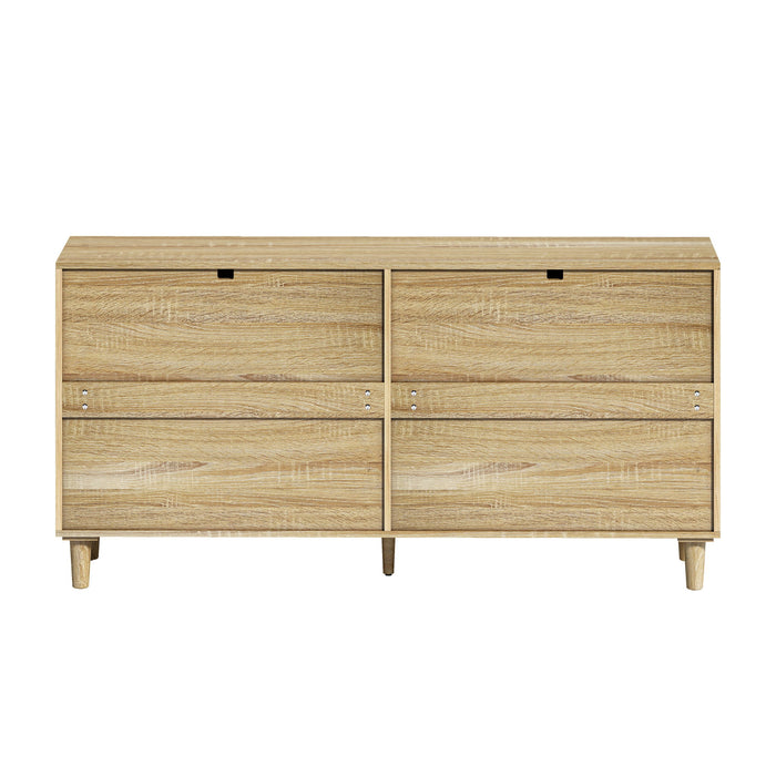 Rattan Dresser With 6 Drawers, Wooden Legs & Metal Handle