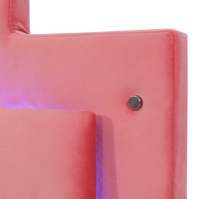 Queen Size Upholstered Platform Bed With LED Lights And 4 Drawers, Stylish Irregular Metal Bed Legs Design - Pink