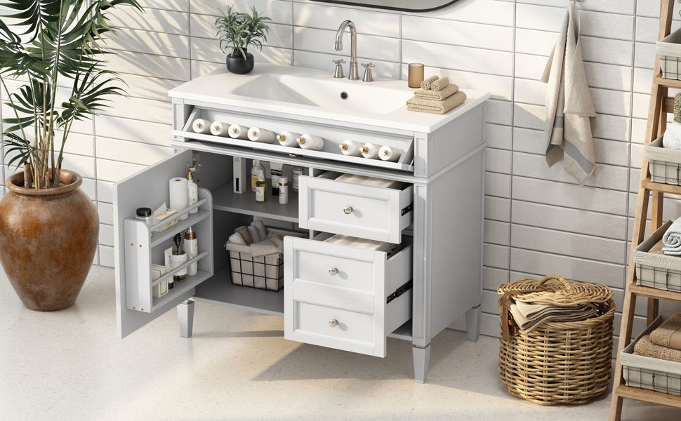 Bathroom Vanity & Top Sink, Modern Bathroom Storage Cabinet With 2 Drawers And A Tip-Out Drawer