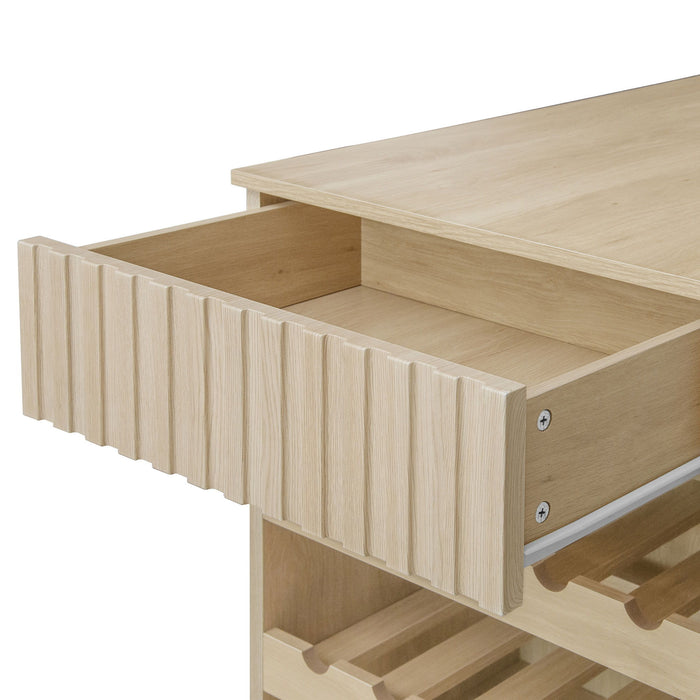 Kitchen Island Cart, Rolling Serving Utility Trolley Cart Modern Kitchen Island With Storage Drawer Wine Rack Lockable Casters, Kitchen Cart For Kitchen, Dining Room, Bar Living Room - Natural