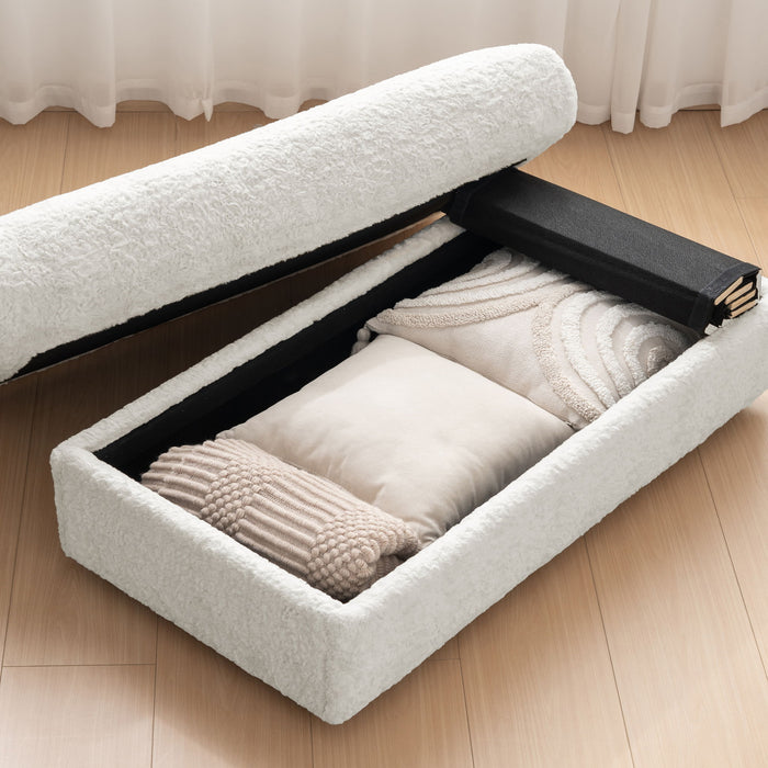 Oversized Chaise Lounge Indoor Rabbit Fur Sofa Bed With Storage Ottoman And Armrests Cup Holders With Deep Seat