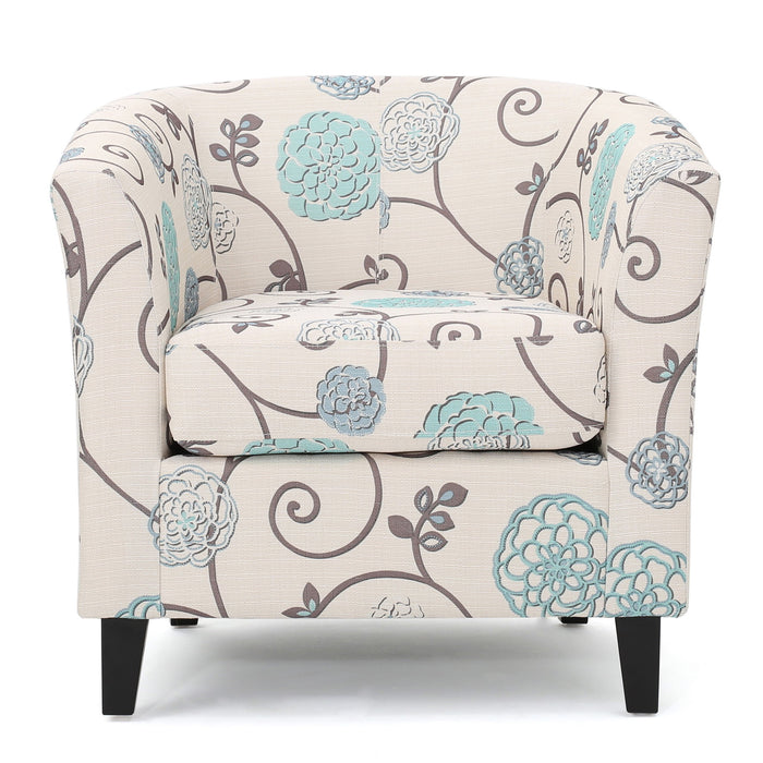 Club Chair With Floral Pattern And Solid Wood Legs - Multi Color