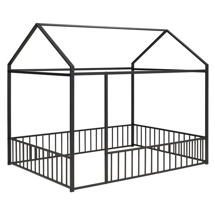 Metal Bed House Bed Frame With Fence