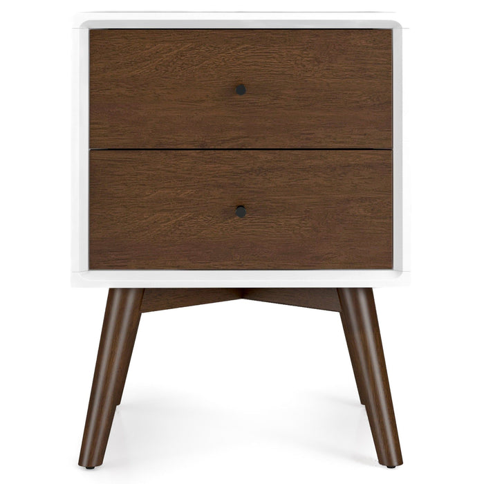 Caroline - Mid-Century Modern Style White Night Stand 2 Drawer
