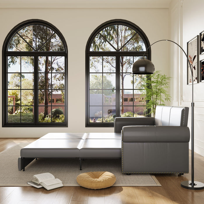 3 In 1 Convertible Sleeper Sofa With Nailhead Trim & Rolled Arm