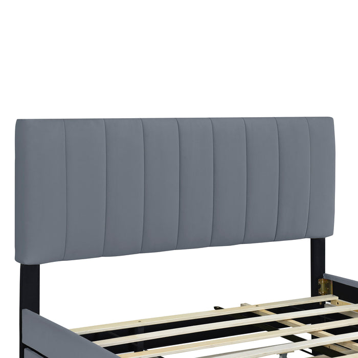 Platform UpholsteredBed With 2 Drawers And Twin Long Trundle